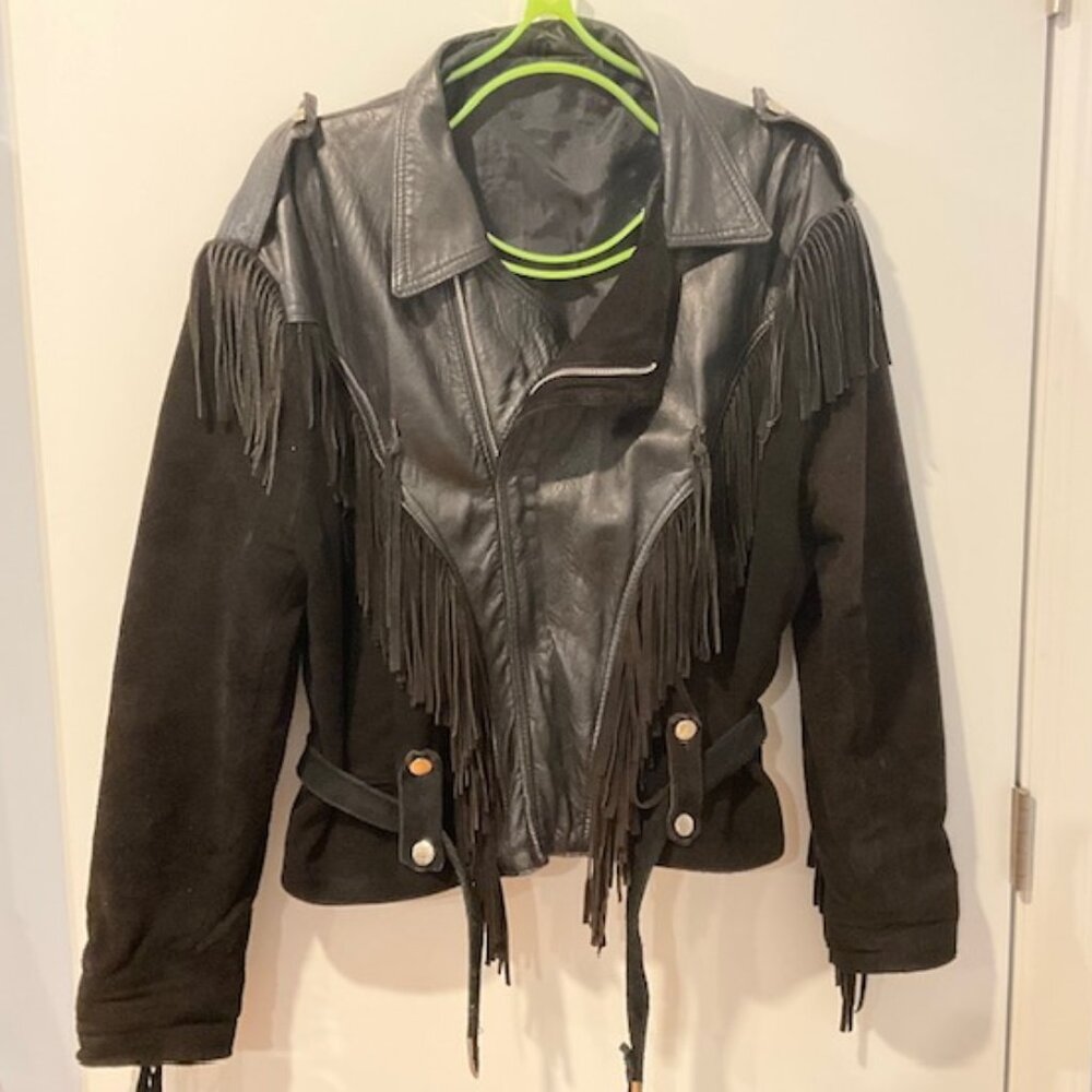 Vintage 1980s London Leather and suede fringe jacket